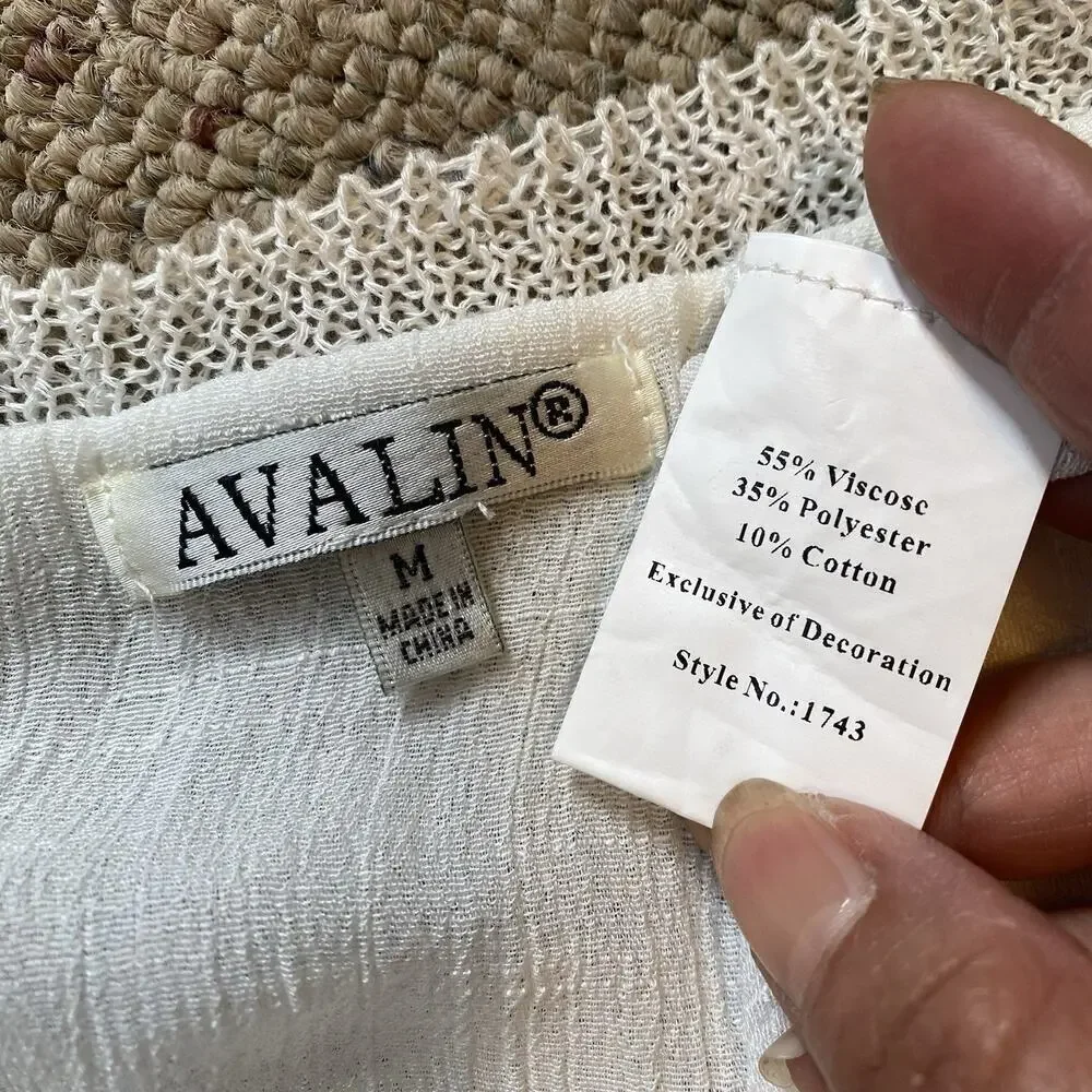 AVALIN OpenKnit Sweater M Ivory Crocheted Boho Lagenlook Festival Feminine Beach